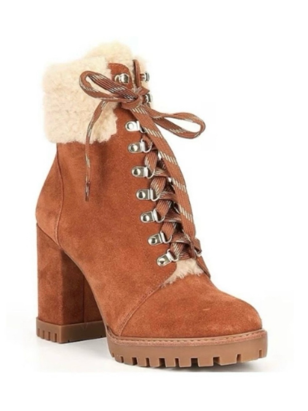 Gianni Bini Suede Shearling Lug Sole Platform Booties